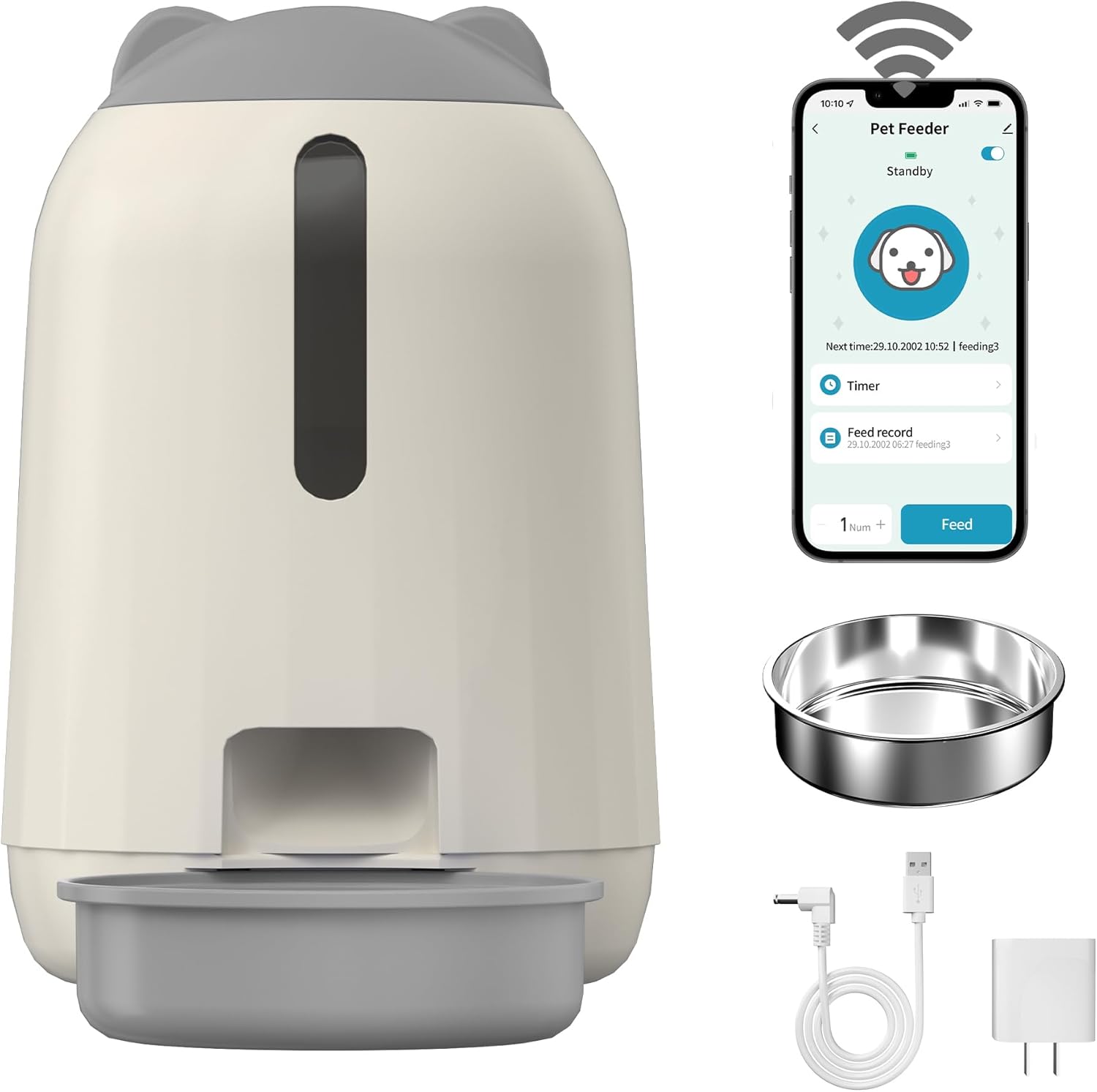 Smart WiFi Cat Feeder - Automatic 3L Food Dispenser with APP Control & Moisture-Proof Design for Remote Feeding (Grey)