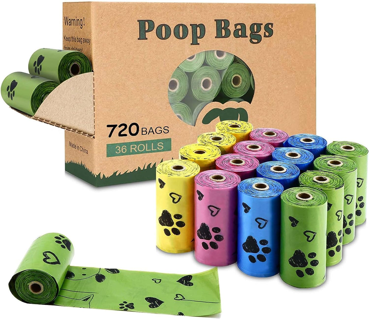 Eco-Friendly Biodegradable Dog Poop Bags - 720 Extra Thick, Leak-Proof Waste Bags with Dispenser (4 Vibrant Colors) - Scented for Freshness